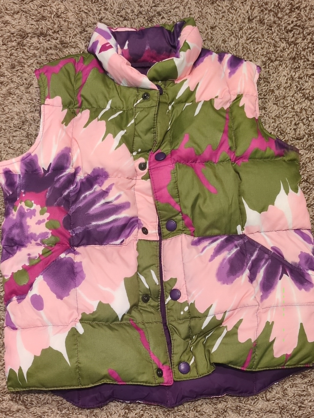Lands' End Floral Puffer Vest